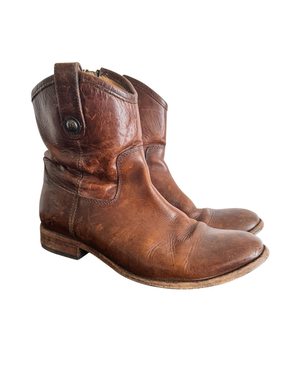 Frye Brown Leather Mid-Calf Moto Boots